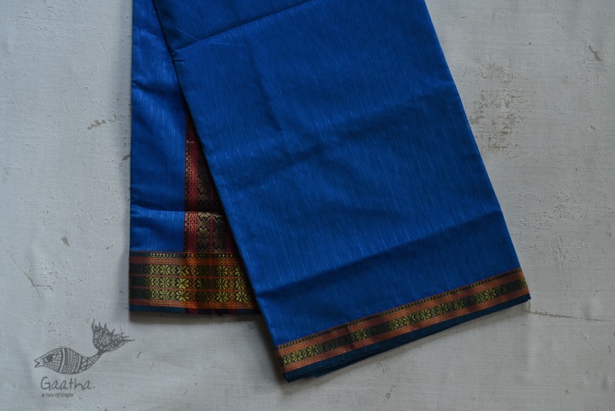 shop maheshwari cotton silk blue saree with zari border