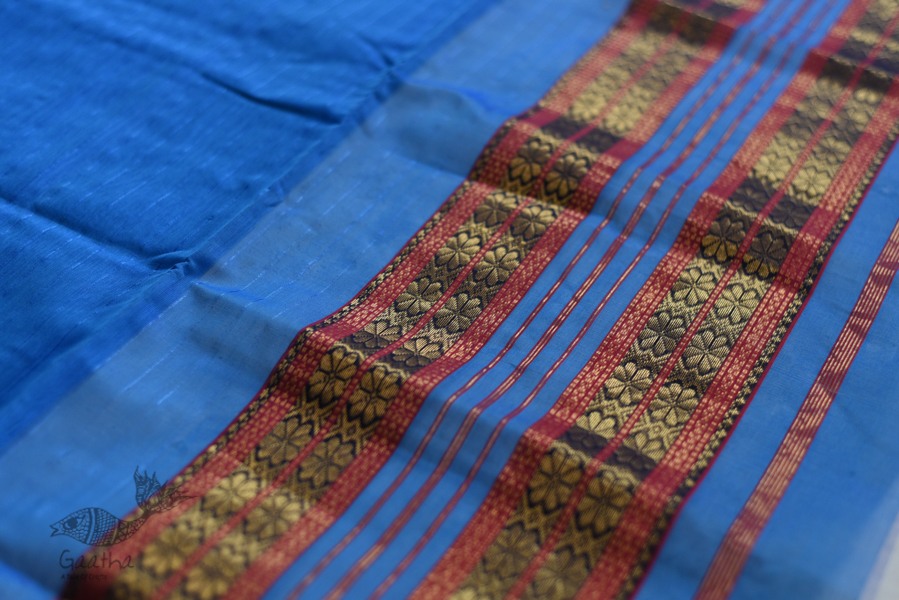 shop maheshwari cotton silk blue saree with zari border