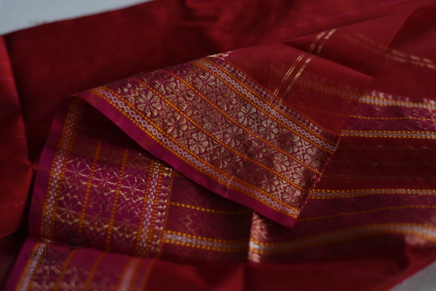 shop maheshwari cotton silk red saree with zari border