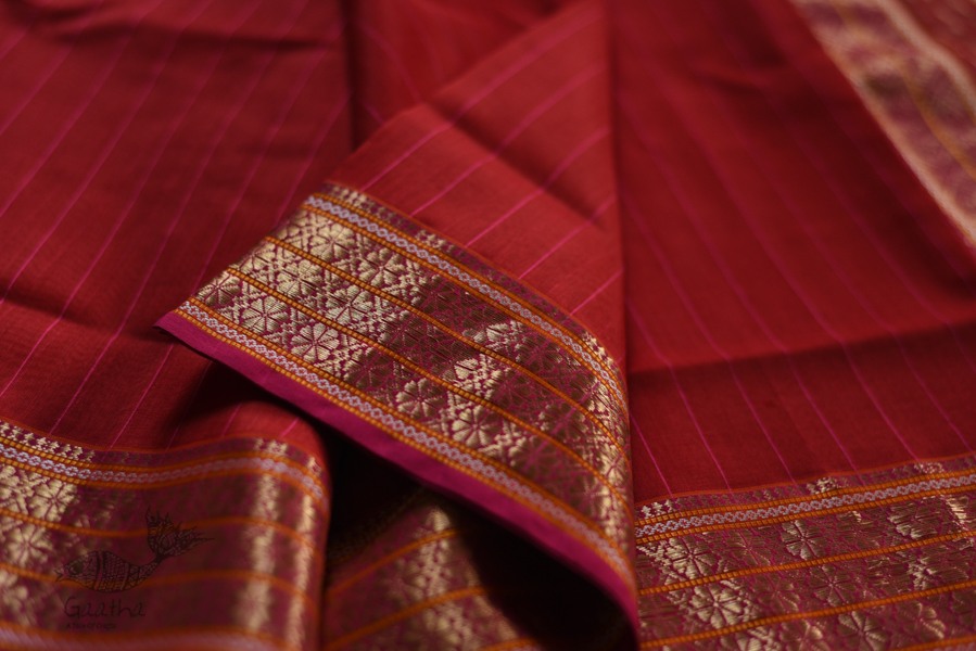 shop maheshwari cotton silk red saree with zari border