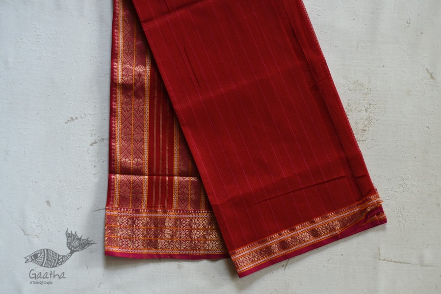 shop maheshwari cotton silk red saree with zari border