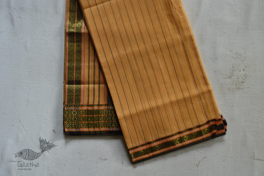 shop maheshwari cotton silk saree with zari border - light yellow