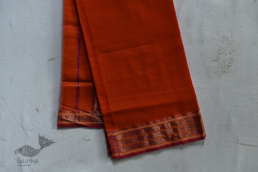 shop maheshwari cotton silk brick red saree with zari border 