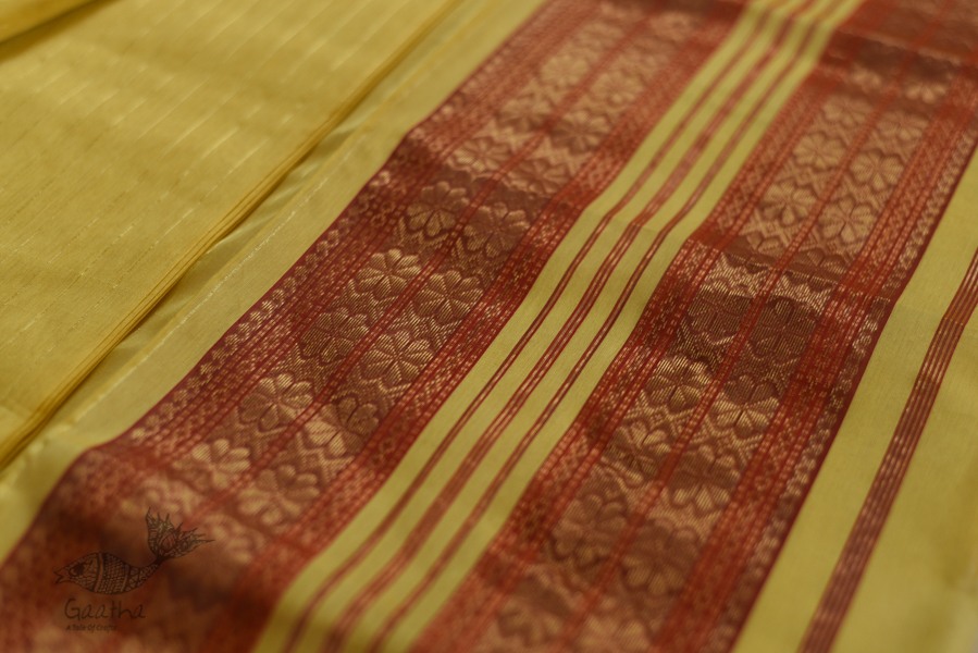 shop maheshwari cotton silk lemon yellow saree with zari border