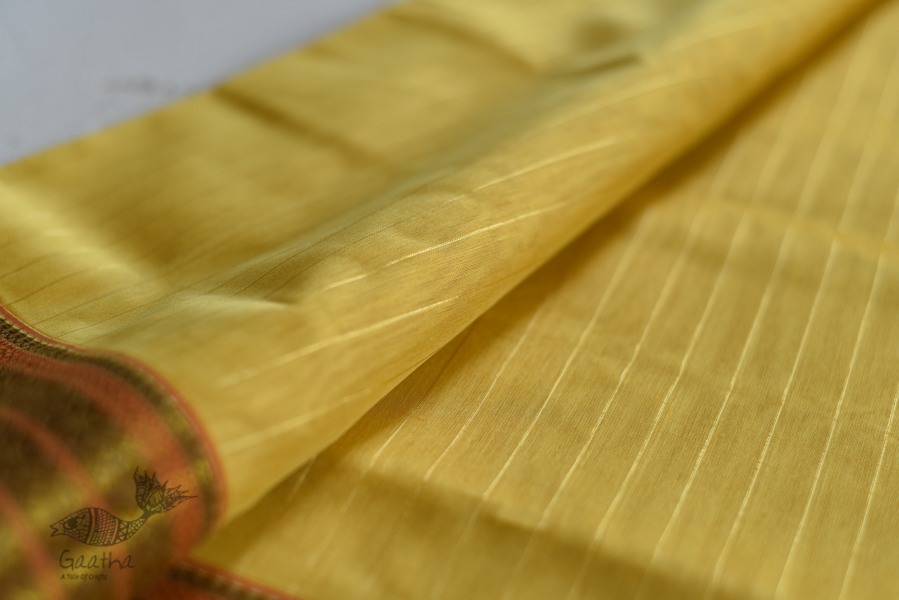 shop maheshwari cotton silk lemon yellow saree with zari border