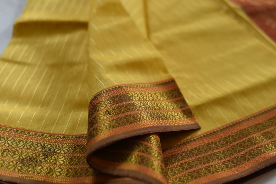 shop maheshwari cotton silk lemon yellow saree with zari border