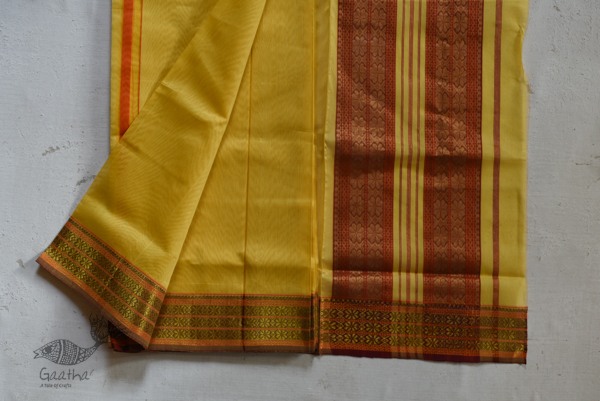 shop maheshwari cotton silk lemon yellow saree with zari border