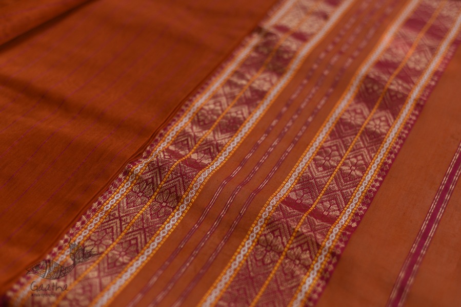 shop maheshwari cotton silk rust color saree with zari border