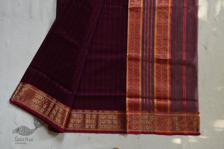 shop maheshwari cotton silk violate color saree with zari border