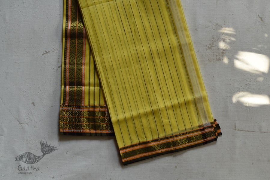 shop maheshwari cotton silk light yellow color saree with zari border