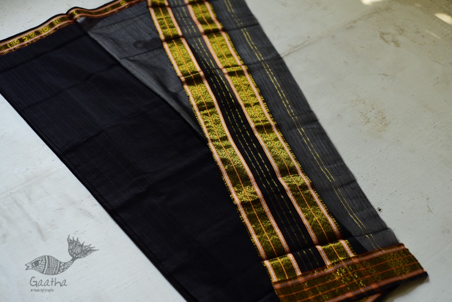 shop maheshwari cotton silk black saree with zari border