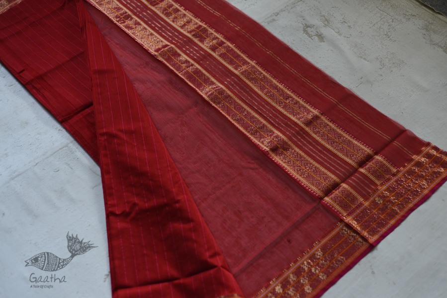 shop maheshwari cotton silk red saree with zari border