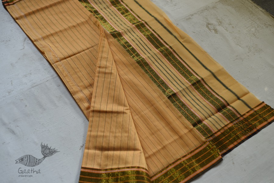 shop maheshwari cotton silk saree with zari border - light yellow