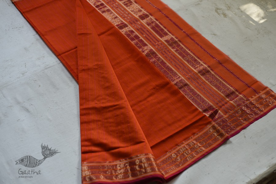 shop maheshwari cotton silk brick red saree with zari border 