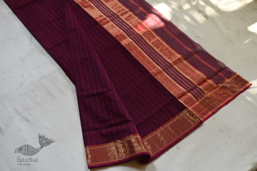 shop maheshwari cotton silk violate color saree with zari border