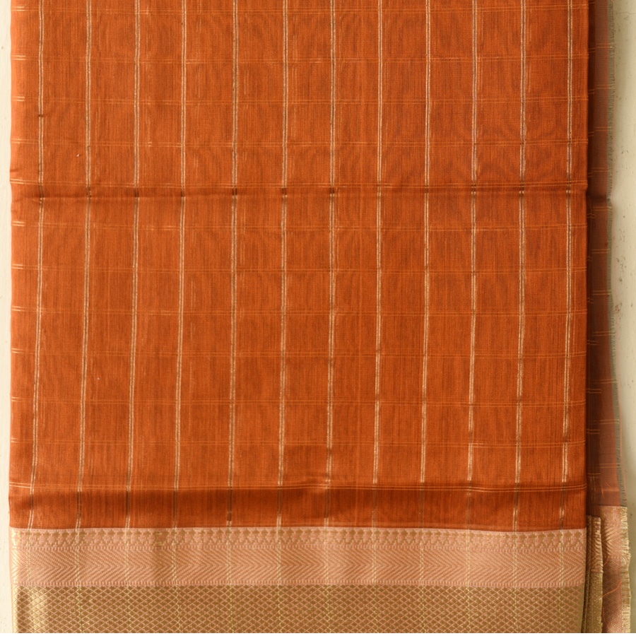 shop Maheshwari Handloom Dress Material - Golden Zari Checks - Top & Dupatta
