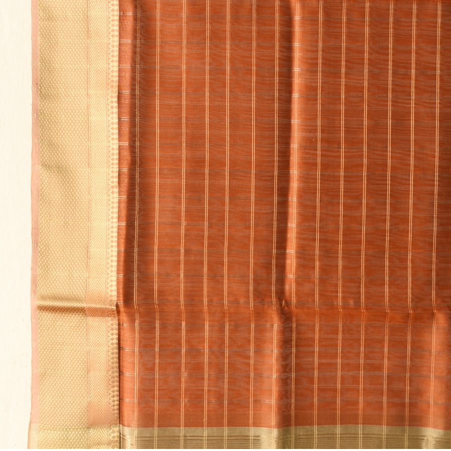 shop Maheshwari Handloom Dress Material - Golden Zari Checks - Top & Dupatta