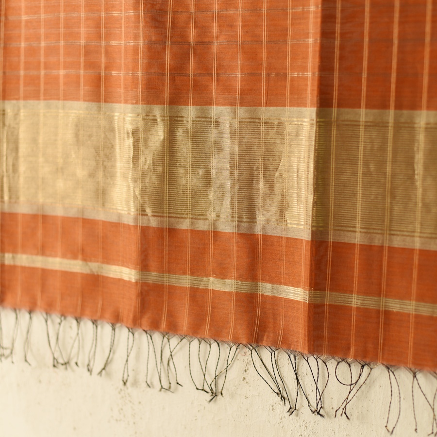 shop Maheshwari Handloom Dress Material - Golden Zari Checks - Top & Dupatta