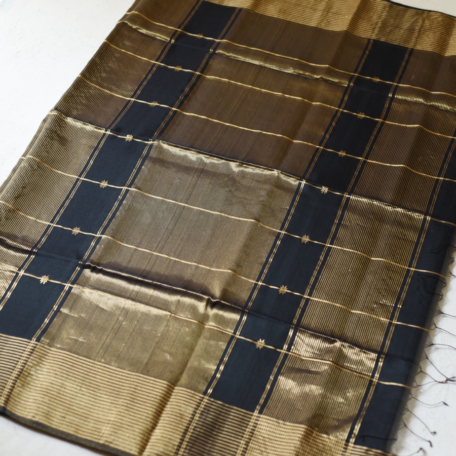 buy Handloom Maheshwari Silk Black Saree ~ Zari Butta