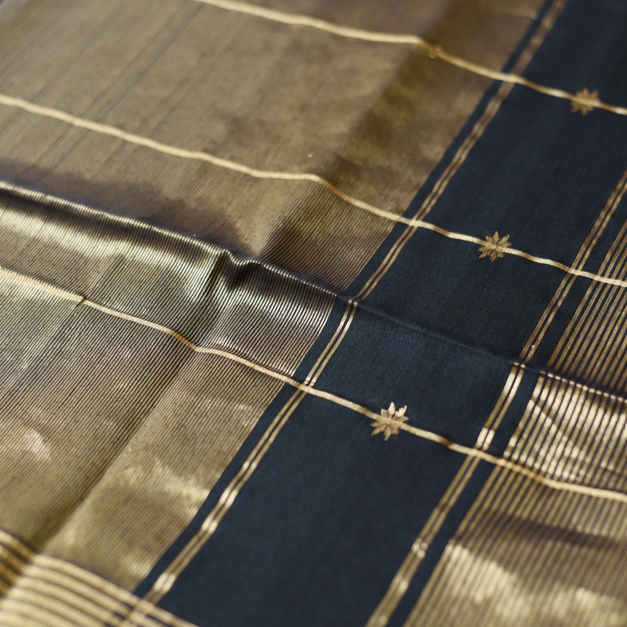 buy Handloom Maheshwari Silk Black Saree ~ Zari Butta