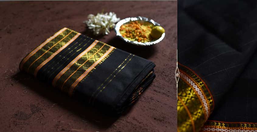 shop maheshwari cotton silk black saree with zari border