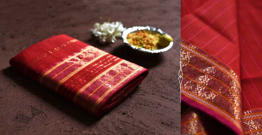 shop maheshwari cotton silk red saree with zari border