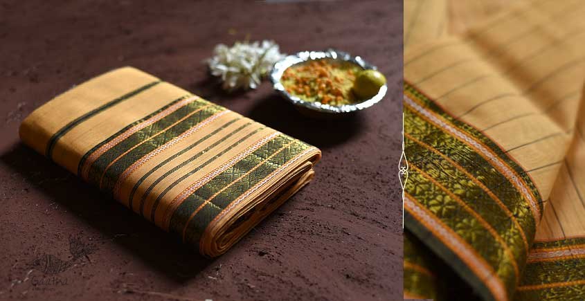 shop maheshwari cotton silk saree with zari border - light yellow