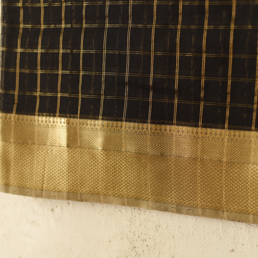 shop Maheshwari - Black Dress Material (Top & Dupatta) - Zari Checks