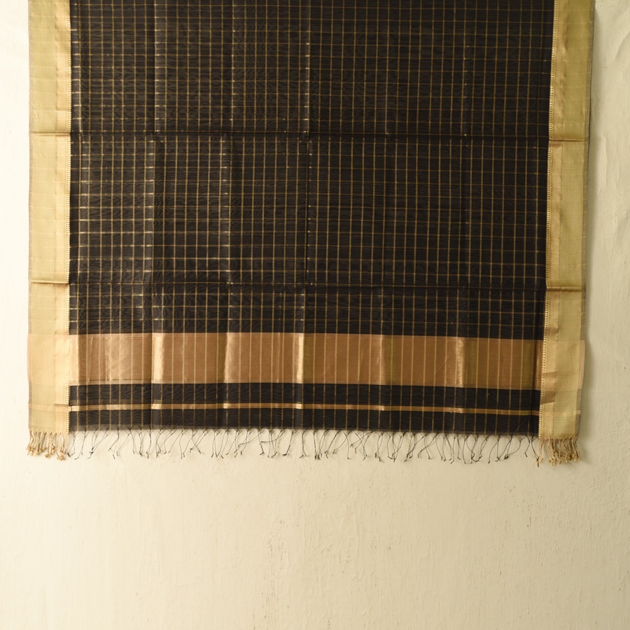 shop Maheshwari - Black Dress Material (Top & Dupatta) - Zari Checks