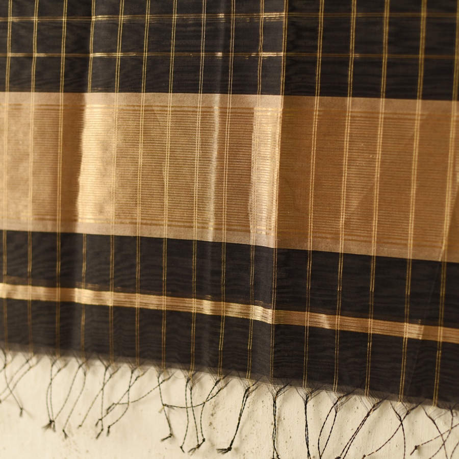 shop Maheshwari - Black Dress Material (Top & Dupatta) - Zari Checks