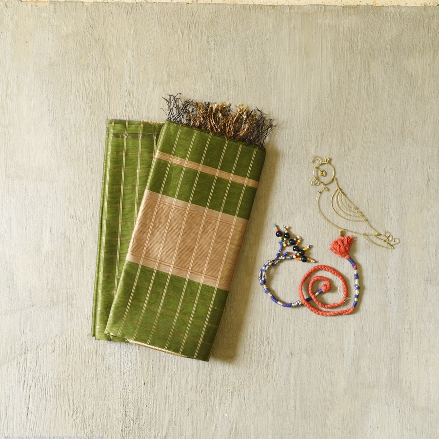 shop Maheshwari Handloom Dress Material (Top & Dupatta) - Perrot Green