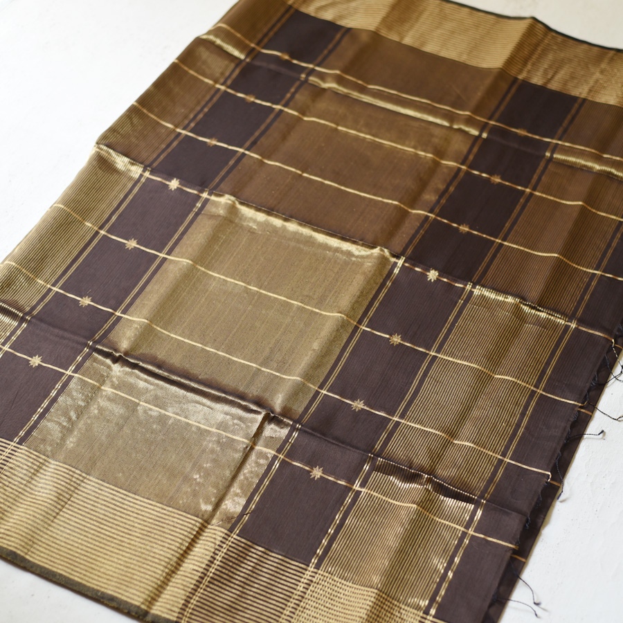 buy Handloom Maheshwari Silk Brown Saree With Zari Stripes