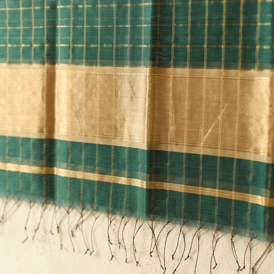 shop Maheshwari Cotton + Silk Dress Material (Top & Dupatta) - Green