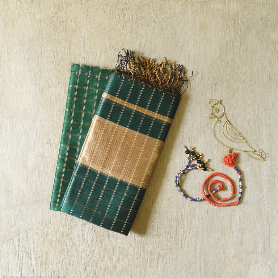 shop Maheshwari Cotton + Silk Dress Material (Top & Dupatta) - Green