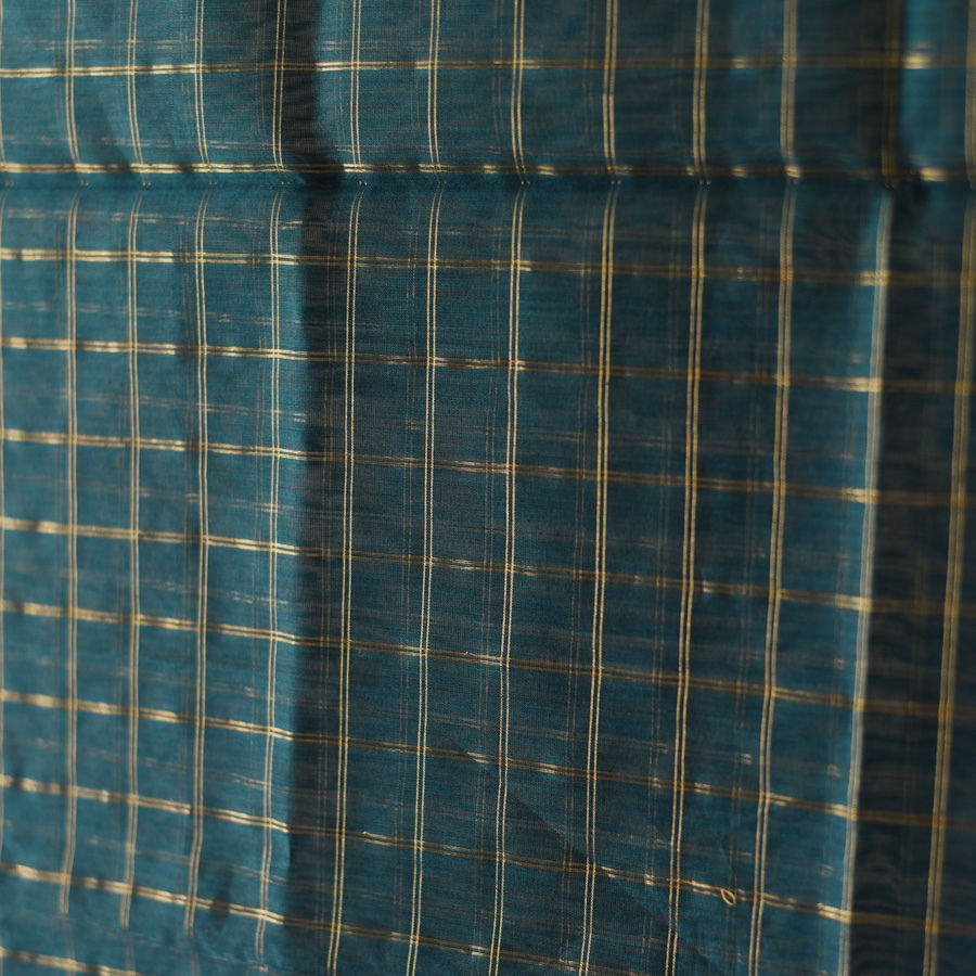 shop Maheshwari Zari Checks Dress Material (Top & Dupatta) - Teal Blue