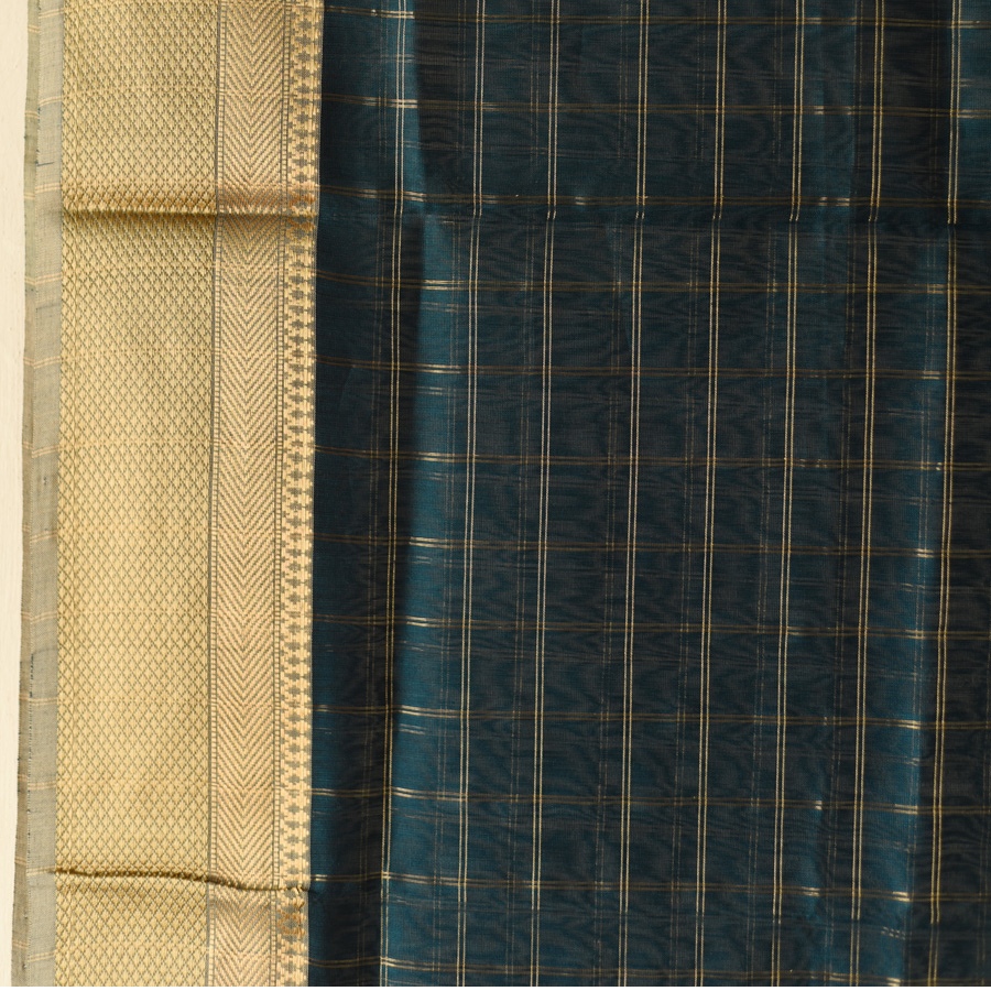 shop Maheshwari Zari Checks Dress Material (Top & Dupatta) - Teal Blue