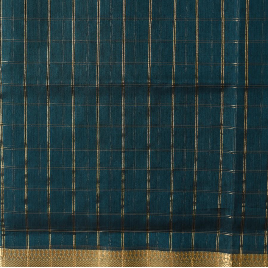 shop Maheshwari Zari Checks Dress Material (Top & Dupatta) - Teal Blue