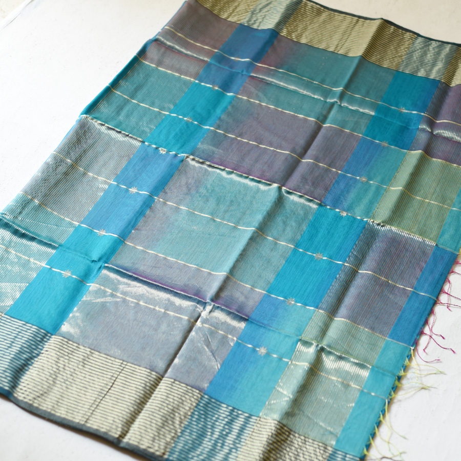 buy Handloom Maheshwari Silk Blue Saree ~ Zari Stripe & Butta