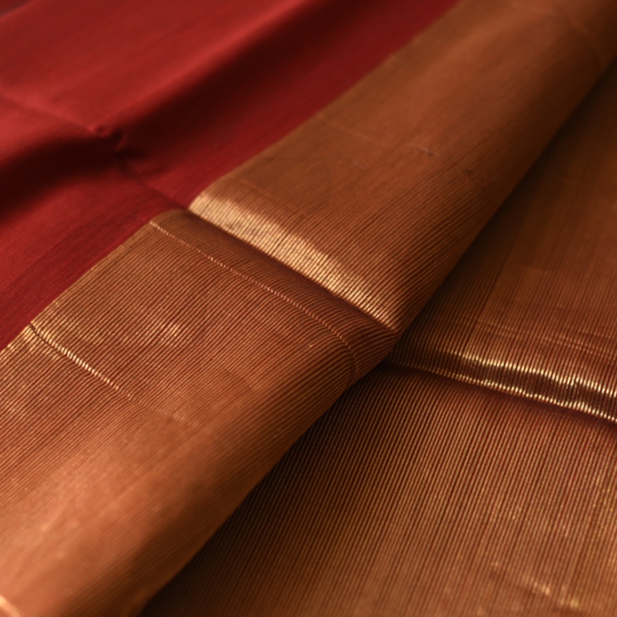 buy Handwoven Maheshwari Silk & Zari Saree ~ Brown