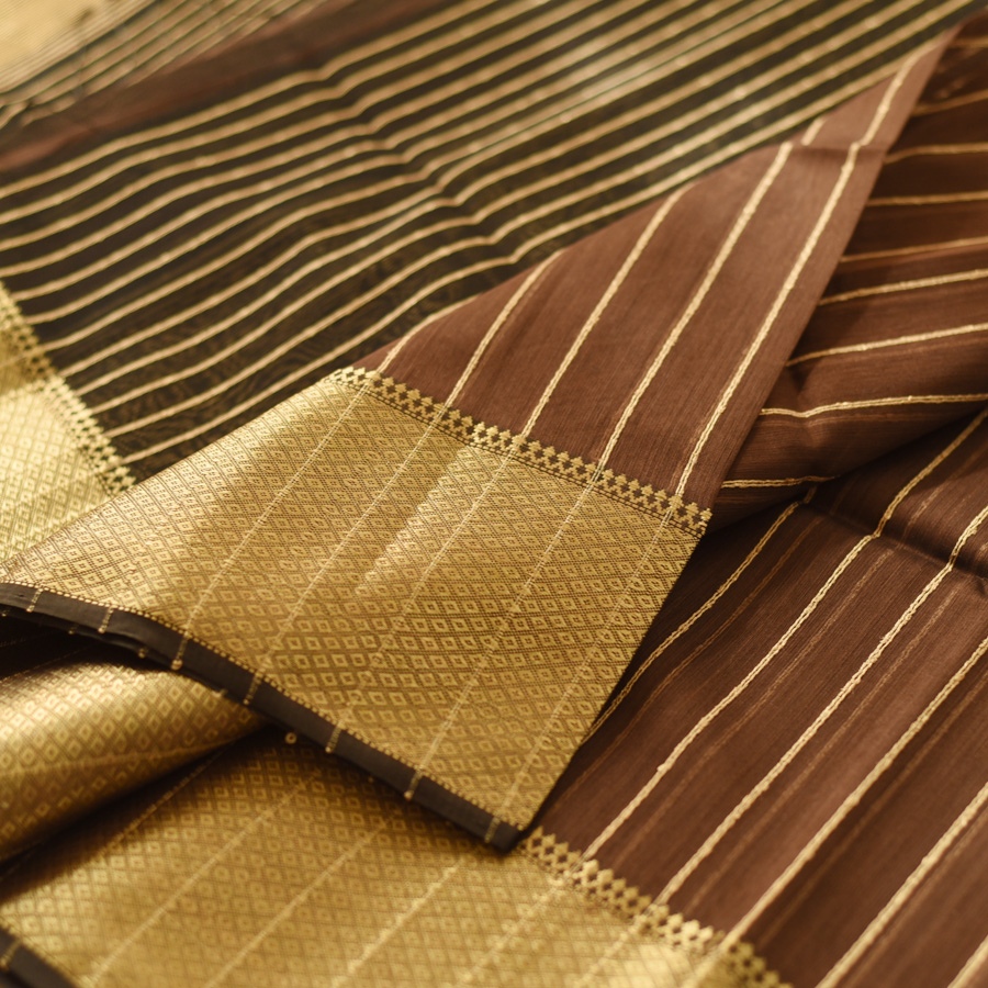 buy Handloom Maheshwari Silk Brown Saree With Black Pallu