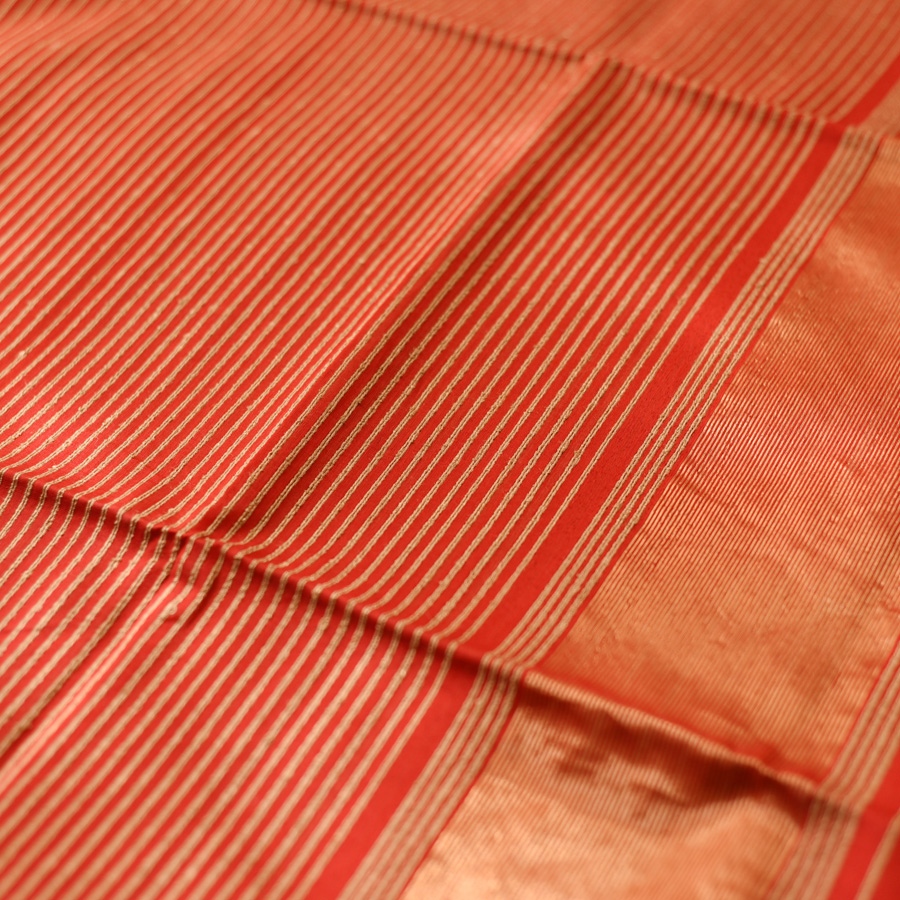 Black Handloom Maheshwari Silk Red Saree With Golden Zari Stripes