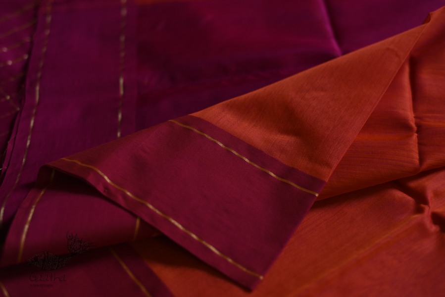 maheshwari handwoven silk orange saree with resham border