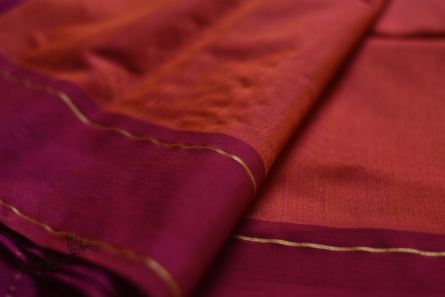 maheshwari handwoven silk orange saree with resham border