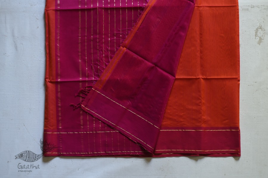 maheshwari handwoven silk orange saree with resham border