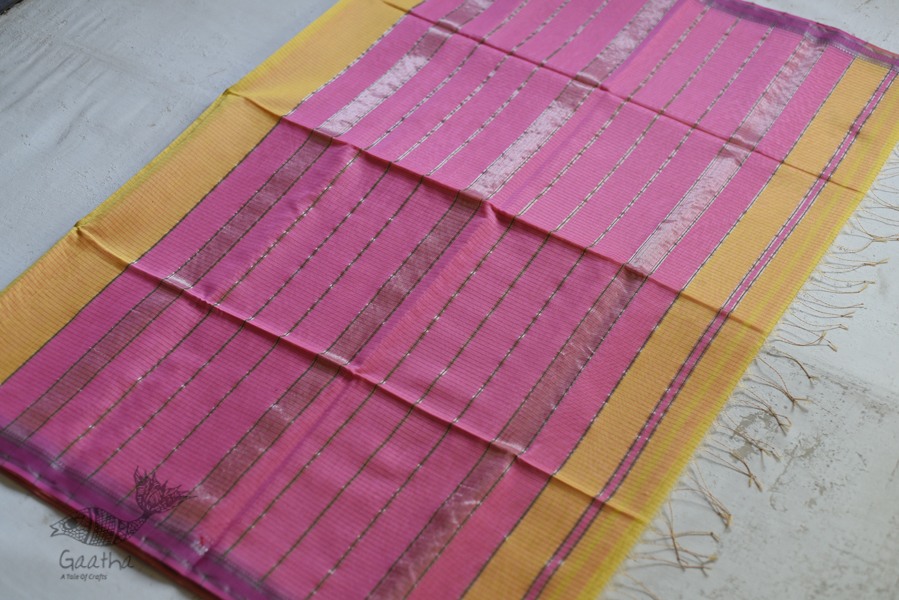 maheshwari handwoven silk yellow saree 