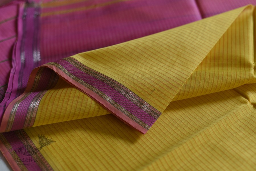 maheshwari handwoven silk yellow saree 