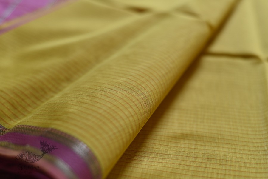 maheshwari handwoven silk yellow saree 