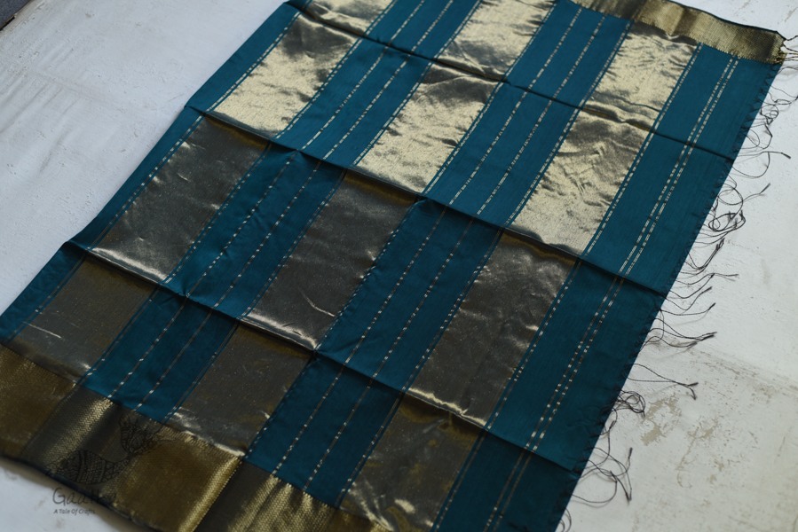 maheshwari handwoven silk teal green saree