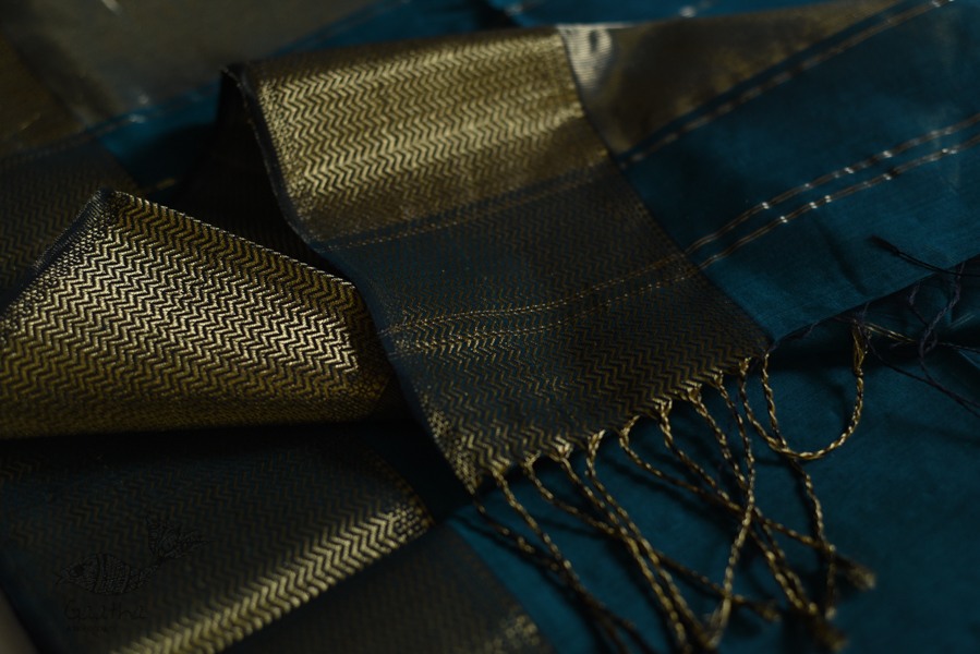 maheshwari handwoven silk teal green saree