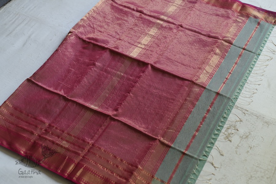 maheshwari handwoven silk sea green saree with pink pallu